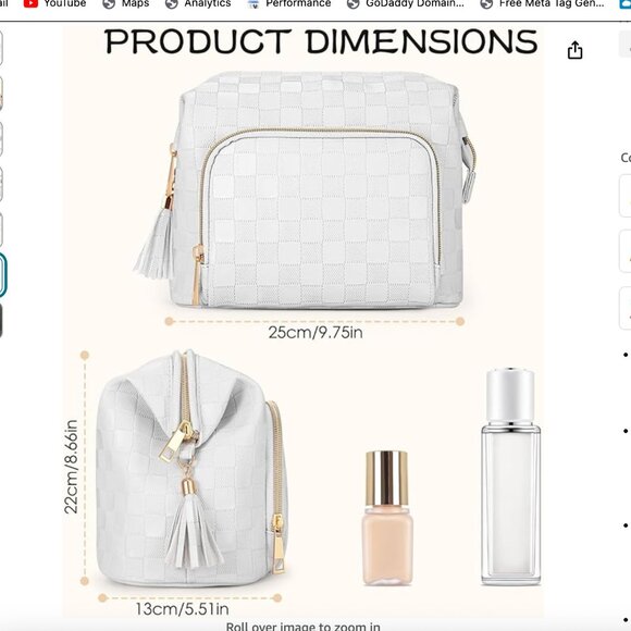 SuitShine Travel Makeup Bag Organizer PU Leather Checkered Cosmetic Bag - Picture 10 of 10